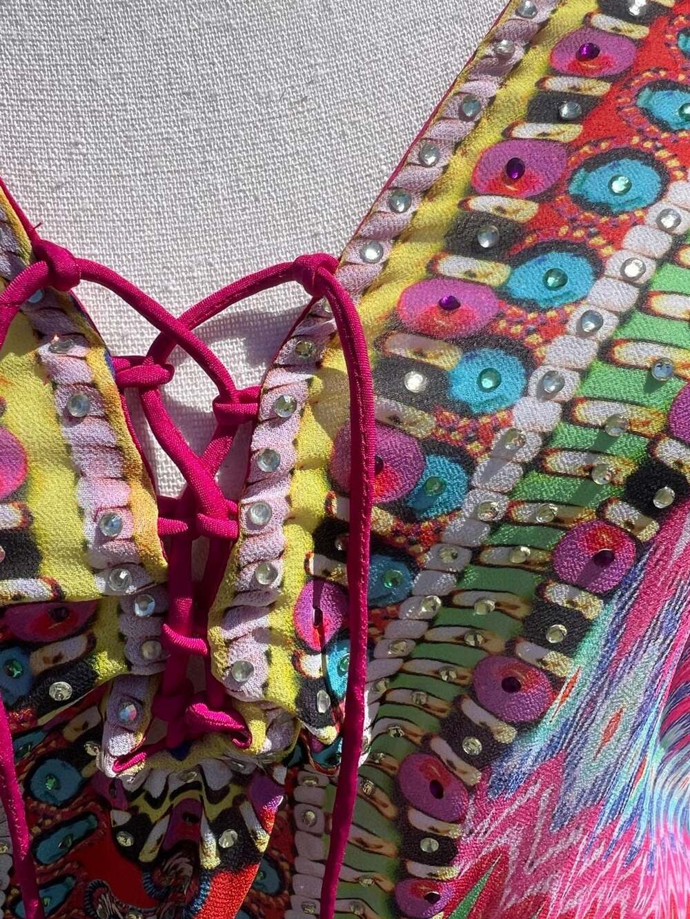 True Colours By La Moda Embellished Lace-Up Kaftan Dress - Picture 5 of 15